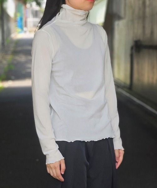 ANOTHER S(アナザーエス)の「長袖シャツシアーベロア(Tシャツ/カットソー・レディース・ブラック/グレー/オフホワイト/ブルー・M)」の7枚目の写真