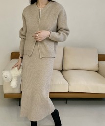 ジップアップニットカーディガン&タイトスカートセットアップ