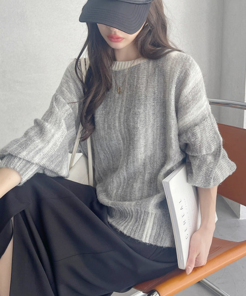 Ada.(エイダ)の「グラデーション ボーダー 配色 クルーネック ニット(ニット/セーター・レディース・ピンク/グリーン/グレー・FREE)」の15枚目の写真