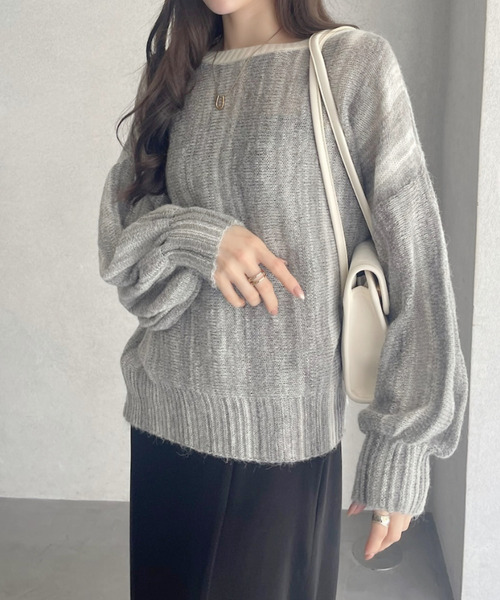 Ada.(エイダ)の「グラデーション ボーダー 配色 クルーネック ニット(ニット/セーター・レディース・ピンク/グリーン/グレー・FREE)」の10枚目の写真