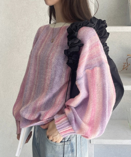 Ada.(エイダ)の「グラデーション ボーダー 配色 クルーネック ニット(ニット/セーター・レディース・ピンク/グリーン/グレー・FREE)」の18枚目の写真