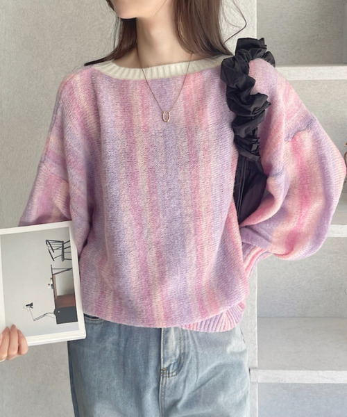 Ada.(エイダ)の「グラデーション ボーダー 配色 クルーネック ニット(ニット/セーター・レディース・ピンク/グリーン/グレー・FREE)」の19枚目の写真
