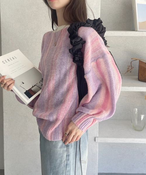Ada.(エイダ)の「グラデーション ボーダー 配色 クルーネック ニット(ニット/セーター・レディース・ピンク/グリーン/グレー・FREE)」の13枚目の写真