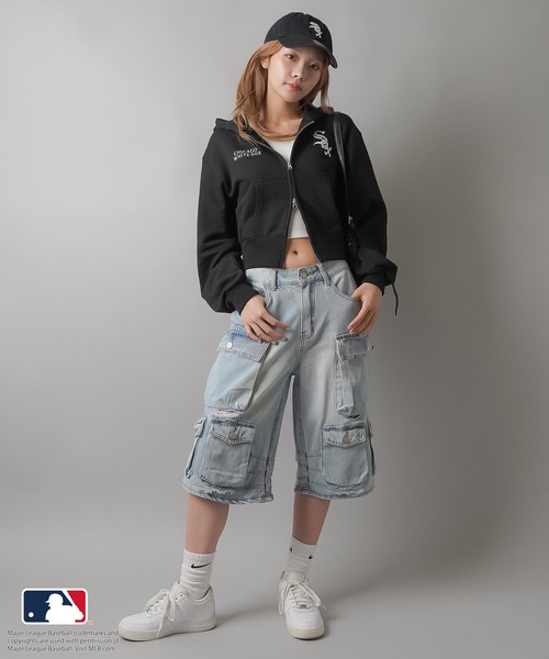 MLB（メジャーリーグベースボール）の「【MLB/メジャーリーグベースボール】ショートジップパーカー ジップアップパーカー（パーカー・レディース・オートミール/ネイビー/オフホワイト/杢グレー/ブラック・ONESIZE）」の10枚目の写真