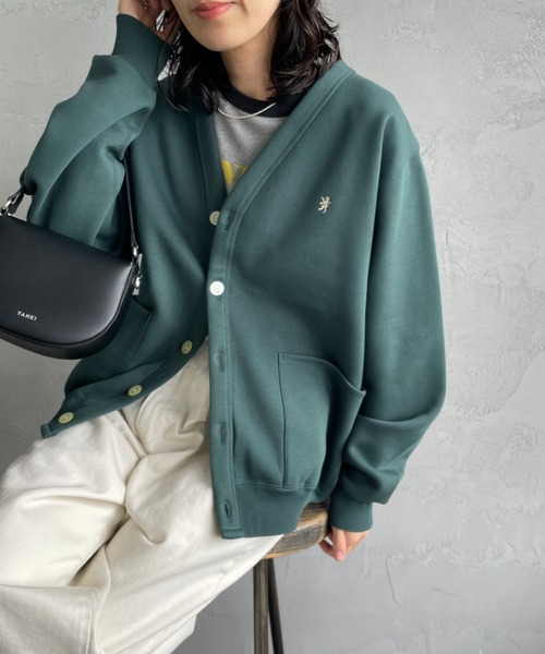GYMPHLEX（ジムフレックス）の「[GYMPHLEX/ジムフレックス] Vネック スウェットカーディガン（カーディガン/ボレロ・レディース・チャコールグレー/ライトグレー/ダークグリーン・S）」の3枚目の写真