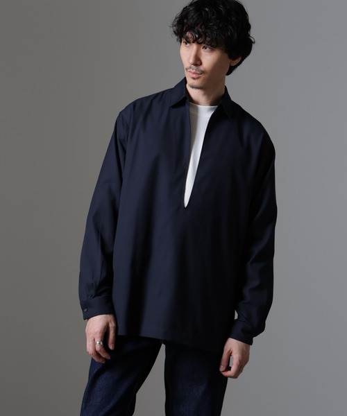 【超美品✨】自由区スキッパードレープシャツカットソー WEB限定 WARDROBE SMART】ドレープ バンドカラー スキッパーシャツ