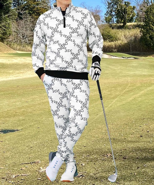 セール】ゴルフウェア 上下セットアップ ハーフジップトレーナー