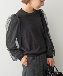 チュールスリーブニットプルオーバー