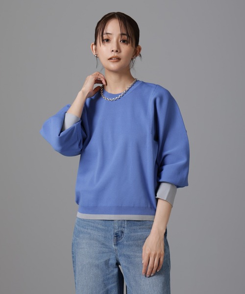 セール】洗濯機洗い可 軽量バイカラークルーネックニット（ニット