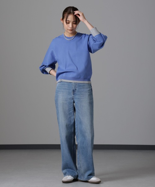 セール】洗濯機洗い可 軽量バイカラークルーネックニット（ニット