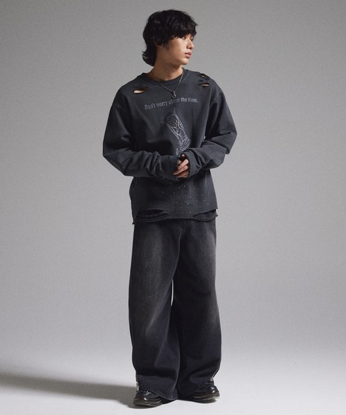 GRANCY】LinestoneDesign GraphicDamage SweatPullover / ライン