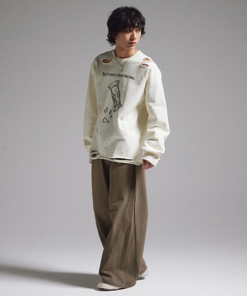 GRANCY】LinestoneDesign GraphicDamage SweatPullover / ライン