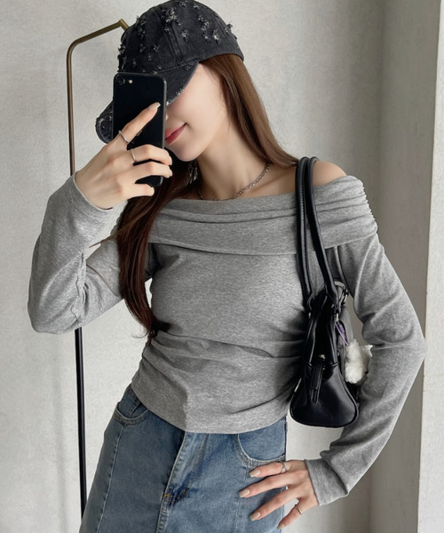 セール】ドレープデザイン オフショル カットソー（Tシャツ/カットソー