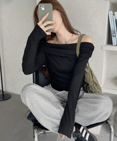 セール】ドレープデザイン オフショル カットソー（Tシャツ/カットソー