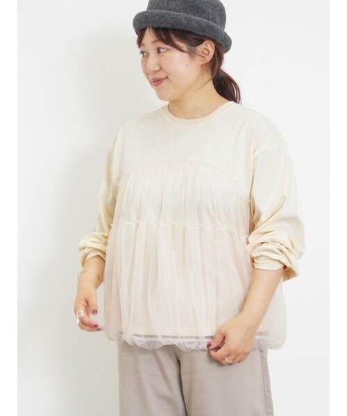 Samansa Mos2（サマンサ モスモス）の「チュールドッキングカットソー（Tシャツ/カットソー・レディース・キナリ/ブラック/ブラウン・F）」の2枚目の写真