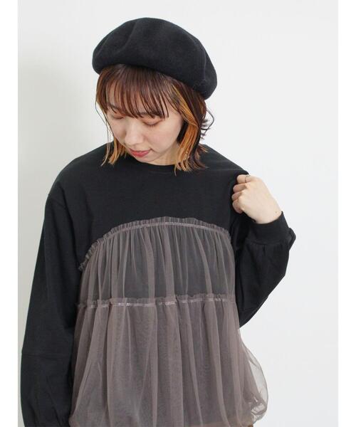 Samansa Mos2（サマンサ モスモス）の「チュールドッキングカットソー（Tシャツ/カットソー・レディース・キナリ/ブラック/ブラウン・F）」の4枚目の写真