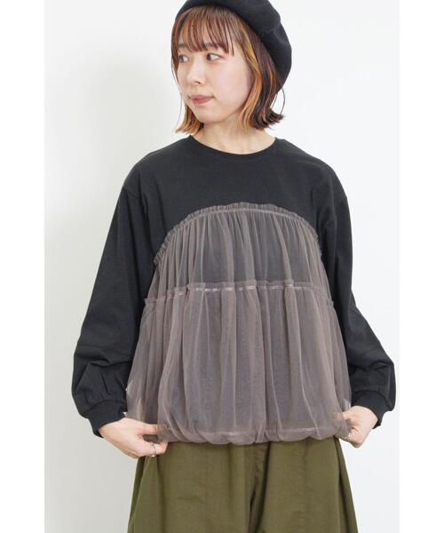 Samansa Mos2（サマンサ モスモス）の「チュールドッキングカットソー（Tシャツ/カットソー・レディース・キナリ/ブラック/ブラウン・F）」の5枚目の写真