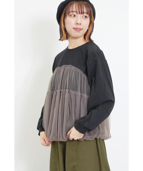 Samansa Mos2（サマンサ モスモス）の「チュールドッキングカットソー（Tシャツ/カットソー・レディース・キナリ/ブラック/ブラウン・F）」の6枚目の写真