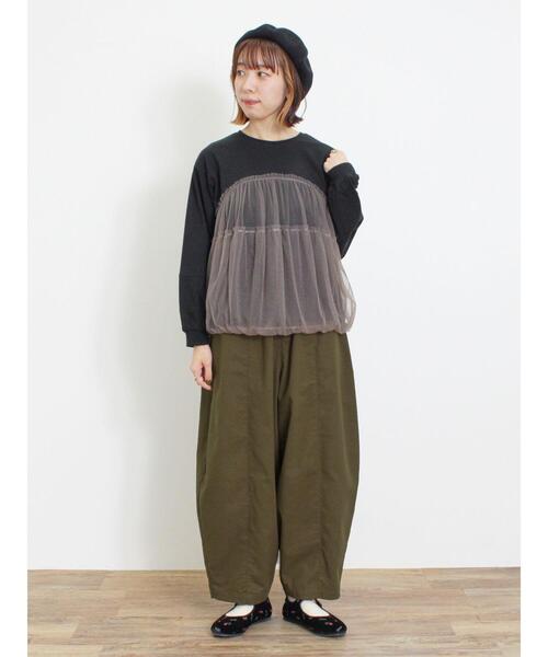 Samansa Mos2（サマンサ モスモス）の「チュールドッキングカットソー（Tシャツ/カットソー・レディース・キナリ/ブラック/ブラウン・F）」の8枚目の写真