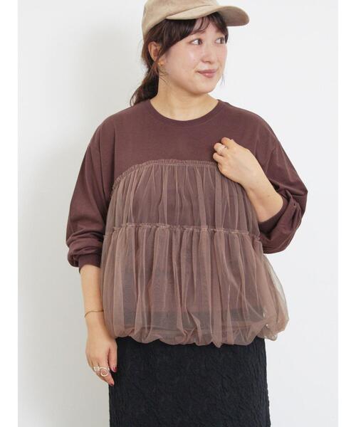 Samansa Mos2（サマンサ モスモス）の「チュールドッキングカットソー（Tシャツ/カットソー・レディース・キナリ/ブラック/ブラウン・F）」の9枚目の写真