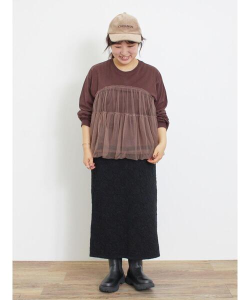 Samansa Mos2（サマンサ モスモス）の「チュールドッキングカットソー（Tシャツ/カットソー・レディース・キナリ/ブラック/ブラウン・F）」の11枚目の写真