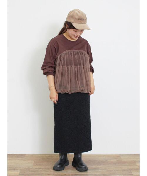 Samansa Mos2（サマンサ モスモス）の「チュールドッキングカットソー（Tシャツ/カットソー・レディース・キナリ/ブラック/ブラウン・F）」の12枚目の写真