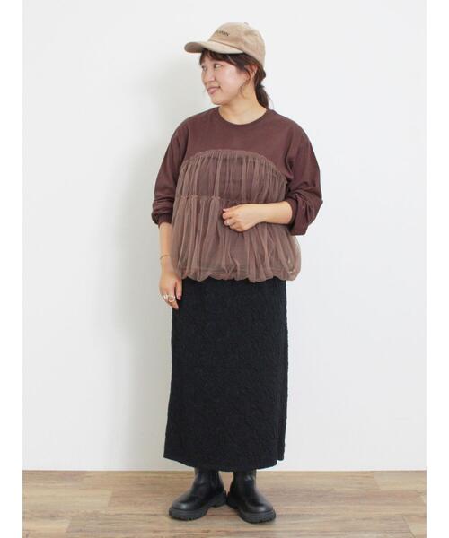 Samansa Mos2（サマンサ モスモス）の「チュールドッキングカットソー（Tシャツ/カットソー・レディース・キナリ/ブラック/ブラウン・F）」の13枚目の写真