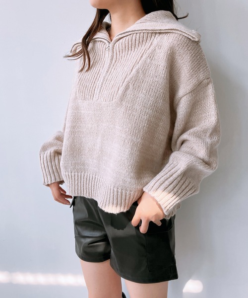 AS KNOW AS plus（アズノゥアズプラス）の「◇ハーフジップ リサイクルエコニットプルオーバー（ニット/セーター・レディース・グレー/カーキ/ブラック/ベージュ/ブルー・FREE）」の3枚目の写真