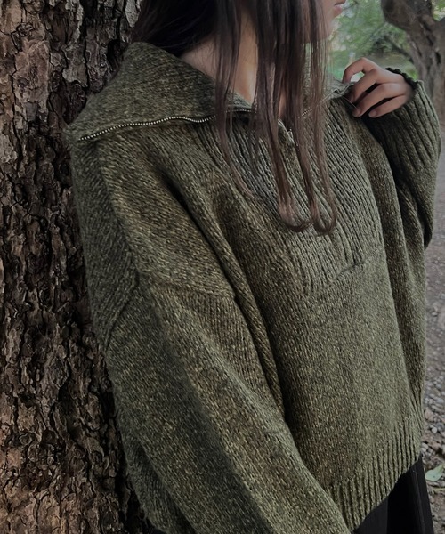 AS KNOW AS plus（アズノゥアズプラス）の「◇ハーフジップ リサイクルエコニットプルオーバー（ニット/セーター・レディース・グレー/カーキ/ブラック/ベージュ/ブルー・FREE）」の4枚目の写真