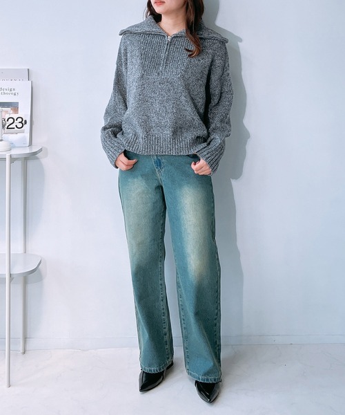 AS KNOW AS plus（アズノゥアズプラス）の「◇ハーフジップ リサイクルエコニットプルオーバー（ニット/セーター・レディース・グレー/カーキ/ブラック/ベージュ/ブルー・FREE）」の14枚目の写真