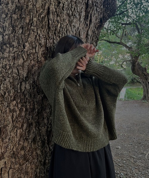 AS KNOW AS plus（アズノゥアズプラス）の「◇ハーフジップ リサイクルエコニットプルオーバー（ニット/セーター・レディース・グレー/カーキ/ブラック/ベージュ/ブルー・FREE）」の6枚目の写真