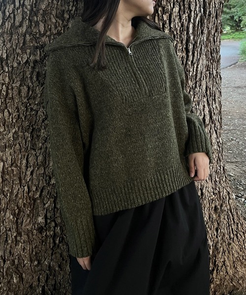 AS KNOW AS plus（アズノゥアズプラス）の「◇ハーフジップ リサイクルエコニットプルオーバー（ニット/セーター・レディース・グレー/カーキ/ブラック/ベージュ/ブルー・FREE）」の7枚目の写真