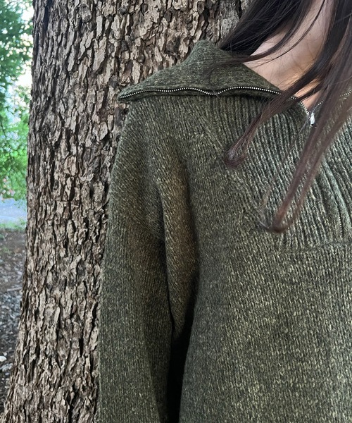 AS KNOW AS plus（アズノゥアズプラス）の「◇ハーフジップ リサイクルエコニットプルオーバー（ニット/セーター・レディース・グレー/カーキ/ブラック/ベージュ/ブルー・FREE）」の8枚目の写真