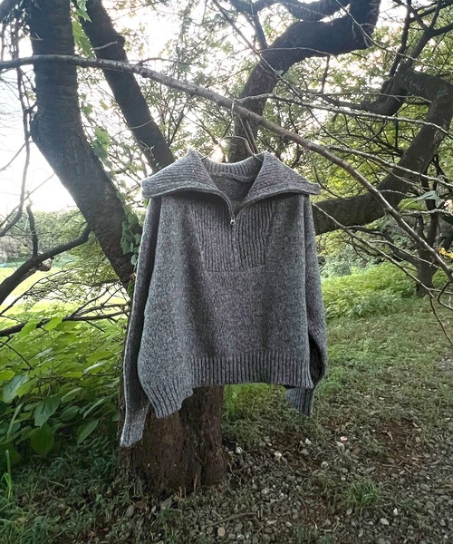 AS KNOW AS plus（アズノゥアズプラス）の「◇ハーフジップ リサイクルエコニットプルオーバー（ニット/セーター・レディース・グレー/カーキ/ブラック/ベージュ/ブルー・FREE）」の9枚目の写真