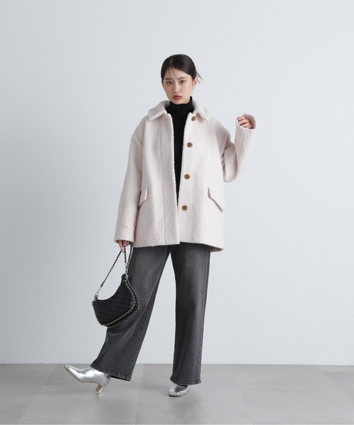 N.（N. Natural Beauty Basic）（エヌエヌナチュラルビューティーベーシック）の「◆カールステンカラーミディコート（ステンカラーコート・レディース・オフホワイト/ブラック・SMALL/MEDIUM）」の6枚目の写真