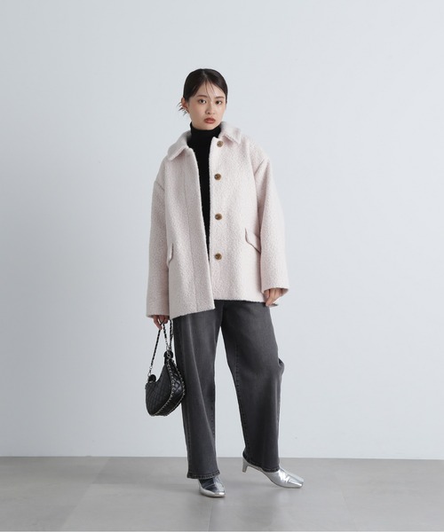 N.（N. Natural Beauty Basic）（エヌエヌナチュラルビューティーベーシック）の「◆カールステンカラーミディコート（ステンカラーコート・レディース・オフホワイト/ブラック・SMALL/MEDIUM）」の7枚目の写真
