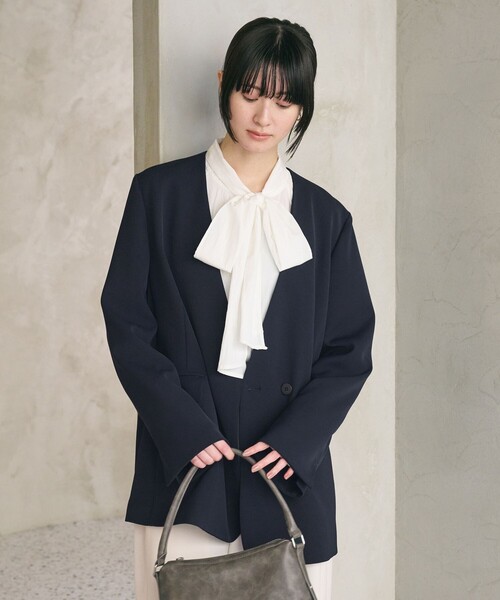 WEB限定 Wardrobe DAILY MINIMAL】ダブルクロス カラーレスジャケット