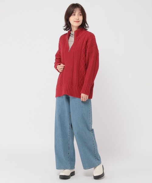 studio CLIP（スタディオクリップ）の「【マシンウォッシャブル】7ゲージハーフジップケーブルプルオーバー（ニット/セーター・レディース・アイボリー/ブルー/レッド・FREE）」の4枚目の写真