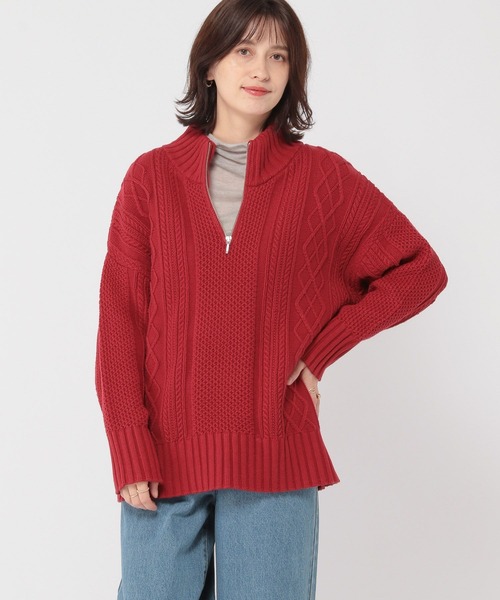 studio CLIP（スタディオクリップ）の「【マシンウォッシャブル】7ゲージハーフジップケーブルプルオーバー（ニット/セーター・レディース・アイボリー/ブルー/レッド・FREE）」の6枚目の写真