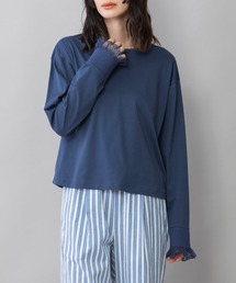 Munich（ミューニック）の「コットンスムース×レースリブカフプルオーバー（Tシャツ/カットソー）」