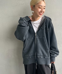 [BEN DAVIS/ベンデイビス] パウダーブリーチ加工 フロントロゴ フェードジップパーカー