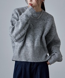 波模様クルーネックニットプルオーバー