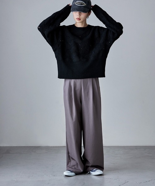 【フォロー割】 新品 MBE 総柄 ウール クルーネックニットプルオーバー 4 波模様クルーネックニットプルオーバー（ニット/セーター