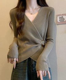 リングバックルカシュクールニットプルオーバー