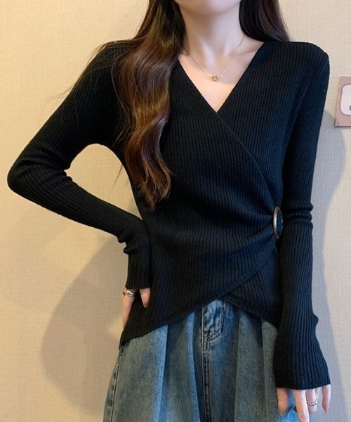 deux amour(ドゥーザムール)の「リングバックルカシュクールニットプルオーバー(ニット/セーター・レディース・ブラウン/ホワイト/ブラック・FREE)」の2枚目の写真