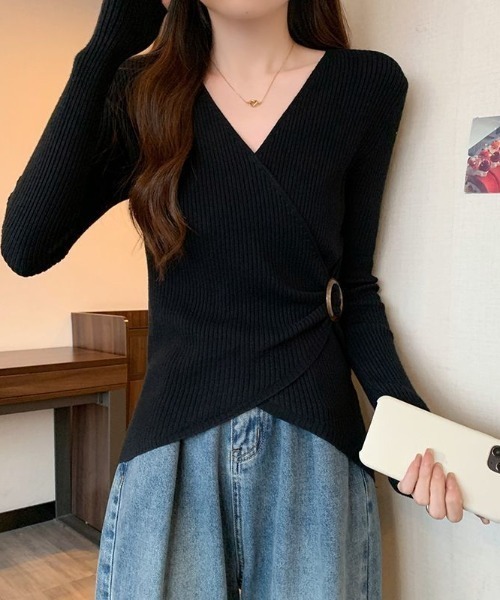deux amour(ドゥーザムール)の「リングバックルカシュクールニットプルオーバー(ニット/セーター・レディース・ブラウン/ホワイト/ブラック・FREE)」の9枚目の写真