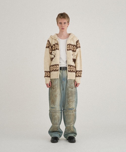WISH FOR EVER(ウィッシュフォーエバー)の「LOW GAUGE COWICHAN NEP KNIT HOODIE/ローゲージカウチンネップニットフーディ(パーカー・メンズ・ネイビー/アイボリー/ブラック/レッド・SMALL/LARGE/MEDIUM)」の10枚目の写真