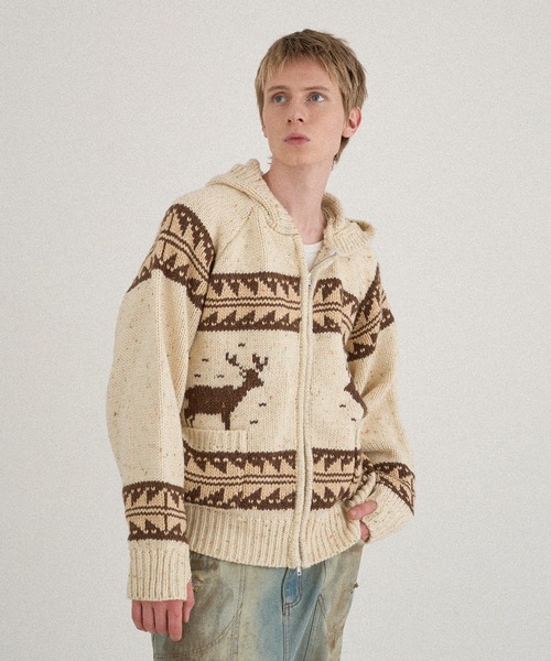 セール】LOW GAUGE COWICHAN NEP KNIT HOODIE/ローゲージカウチン