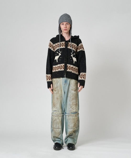 セール】LOW GAUGE COWICHAN NEP KNIT HOODIE/ローゲージカウチン