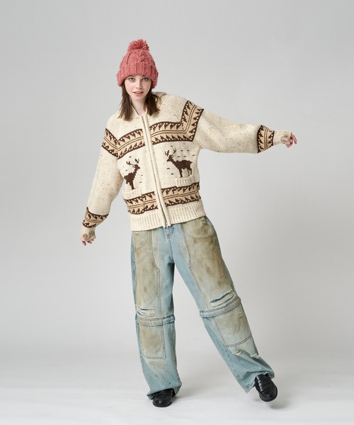 セール】LOW GAUGE COWICHAN NEP KNIT HOODIE/ローゲージカウチン